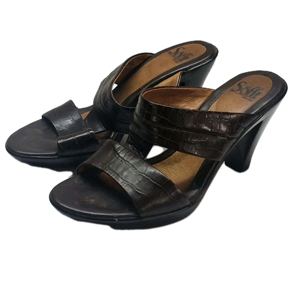 Sofft Corinna Wedge Sandals Brown Leather Heels Business Casual Classic 7M/38 EU